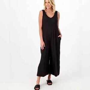 Cuddl Duds XL Tall Wide Leg Pocket Jumpsuit Black